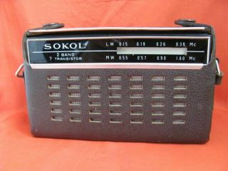 Vintage Soviet Portable Radio Receiver Sokol 7 Transistor Ussr Leather Case 1971