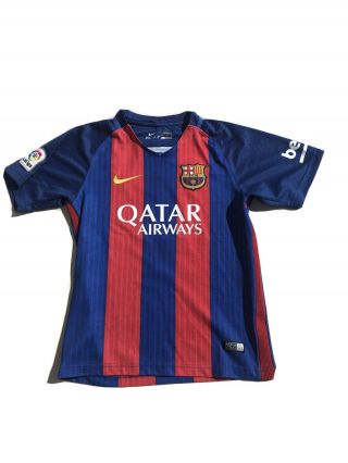 Nike Lionel Messi 10 Fc Barcelona Boys Sz 26 (m) Soccer Jersey Qatar Airways