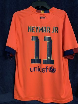 Fc Barcelona Neymar Jr.  2014 - 15 Season Away Youth Xl Orange Jersey