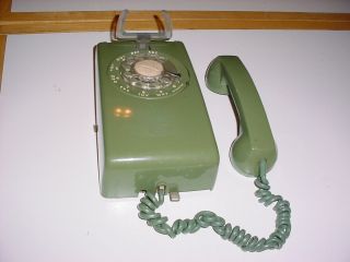 Vintage Rotary Dial Wall Phone Green Itt
