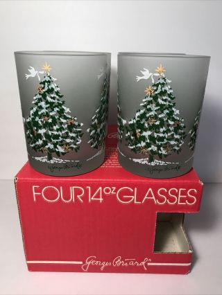 4 Vintage Georges Briard Frosted Christmas Tree Double Old Fashioned Glasses