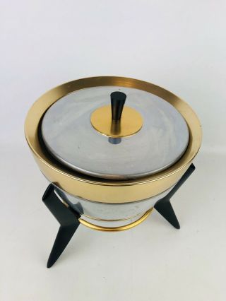 Vintage Mid Century Modern Mirro Bullet Aluminum Ice Bucket Tripod Stand Atomic 2