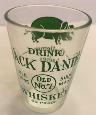 Jack Daniel Green Label Old Time Old No 7 Pig Whiskey Shot Glass 90 Proof Damage