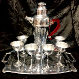Antique 1930’S Federal Precision Stainless Chrome Cocktail Shaker Bar Set 2