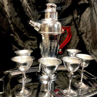 Antique 1930’S Federal Precision Stainless Chrome Cocktail Shaker Bar Set 3