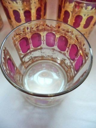 Vintage CULVER 8 Rocks Barware Glasses 22k Gold Gild Azure Cranberry Scroll 3