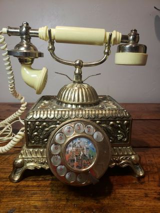 Vintage French Victorian Style Rotary Gold Brass Look Ornate Desk Phone