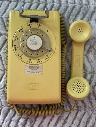 Vtg Bell System At&t Model 228a Series Yellow Rotary Dial Wall Phone