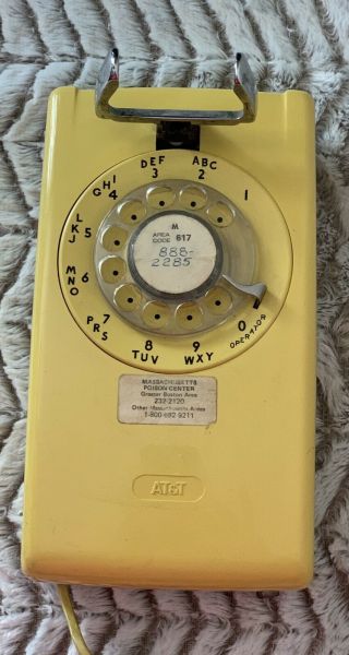 Vtg Bell System AT&T Model 228A Series Yellow Rotary Dial Wall Phone 2