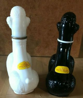 Set of Vintage GORI Rose Black & White Poodles Glass Wine Bottle Decanter Italy 2