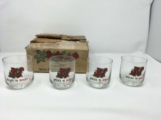 Four Roses - 4 Rocks And Roses Glasses - - W/ Box
