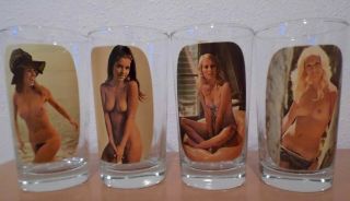 Vintage Risque Naked Pin Up Girls Drinking Glasses - Set Of 4 Nudes