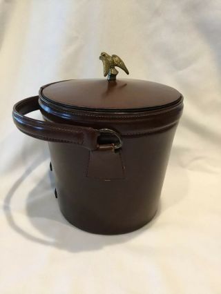 Mid Century Modern Vintage Bosca Leather Ice Bucket Eagle Top 2