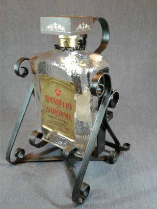 Vintage Amaretto Di Saronno Liquor Bottle (empty),  Metal Pouring Stand