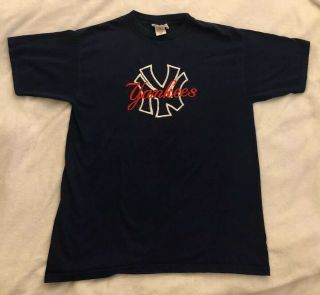 Vintage York Yankees Navy Blue Embroidered T Shirt Size Xl
