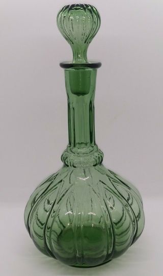 Vintage Olive Green Glass Genie Decanter Bottle 12 3/4 " Glass Stopper