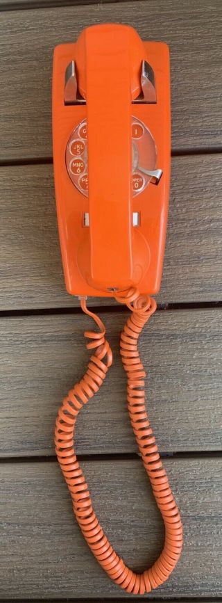 Vtg 60s 70s Itt Rotary Wall Phone Telephone Orange Mod