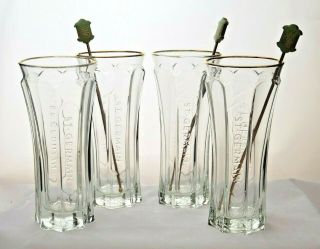 Vintage St.  Germain Gold Rim Embossed Set Of 4 Glasses With 3 Swizzle Sticks
