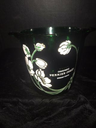 Vintage French Perrier Jouet Green Glass Hand Painted Champagne Ice Bucket