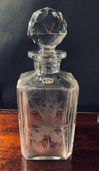 Vintage Val St.  Lambert Cut - And Etched - Crystal Decanter With Faceted Stopper