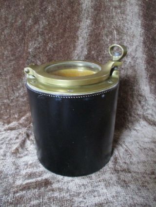 Vintage Antique 1871 Ceramic Leather Brass Wine Chiller Ice Bucket Nautical
