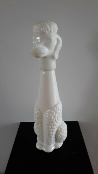 Vintage 15 " White Milk Glass French Poodle Liquor Decanter Chianti Bottle