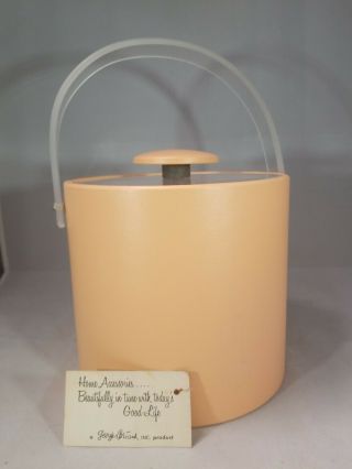 Georges Briard Basic Peach Ice Bucket Lucite Handle Vintage MCM NIP NOS 3 Qt 2