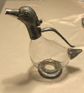 Duck Decanter Silver Plated Glass