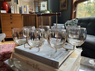 Vintage Low ball Glasses,  With Caddy,  Set of 8,  Argyle Design with teak handle. 2