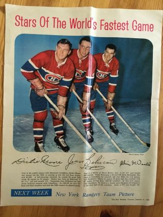 1959 Photo Canadian Nhl Hockey Star Weekly Montreal Canadiens Jean Beliveau
