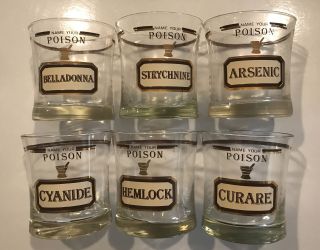 Set Of 6 Vintage ‘’ Name Your Poison ‘’ Rock Glasses By Cera Neiman Marcus