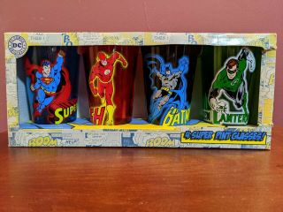 Dc Comics Pint Glasses Set Of 4 - Superman,  The Flash,  Batman,  Green Lanturn