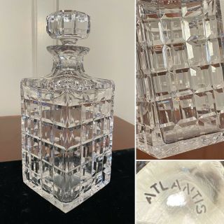 Vintage Signed Atlantis Crystal " Helsinki " Square - Cut Crystal Glass Decanter