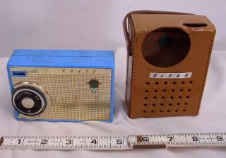 Alpha Baby Blue Model M6m Transistor Radio With Leather Case