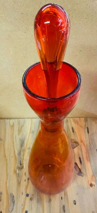 Vintage Orange Colored Glass Decanter 1950 