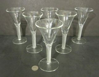6 Colonial Williamsburg Blenko Leerdam Blown Glass " Air Twist " Wine Goblets 6.  5 "