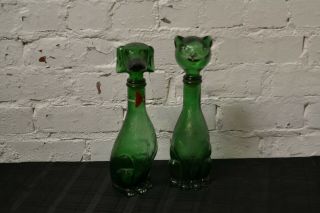 Italian Green Glass Cat And Dog Decanter