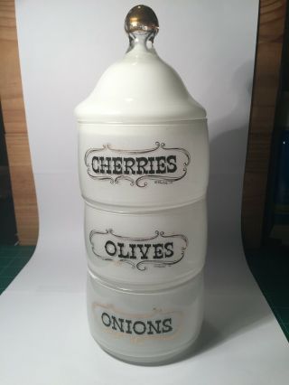 Rare Vintage Mcm Barware Culver Ltd Glass Onions Olives Cherries Bar Stacked Set
