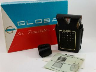 Vintage Global Model Gr - 711 Six Transistor Radio With Earphone Case Box