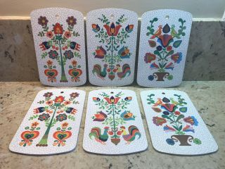 Vintage Set Of 6 Personal Laminate Snack Cutting Board Ricolor West Germany