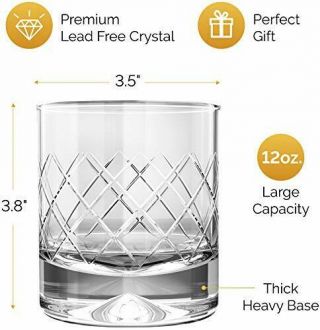 Mofado Crystal Whiskey Glasses - Etched - 12oz Set Of 2 - Lead Hand Blown