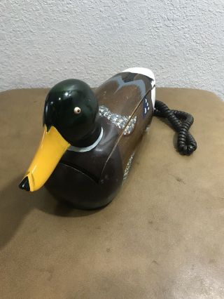 Vintage Wooden Mallard Duck Decoy Phone Telephone Distressed Camp Or Man Cave