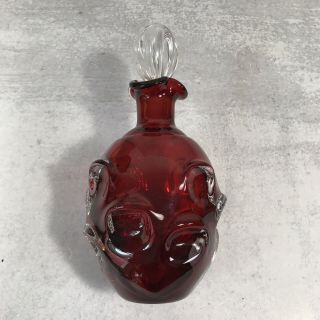 Vtg 50s 60s Murano Glass Decanter Ruby Red Bottle W/ Stopper 9” Tall