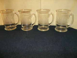 Set Of 4 Vintage Toscany Etched Clipper Ship Tankards Mugs Romania 6 " Euc