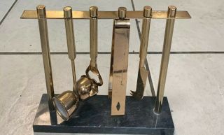 Vintage Gold - Plated Shelton - Ware Bar Tool Set W/ Marble Stand - Pre Owned