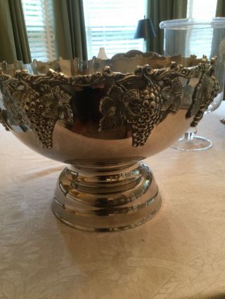 Huge Vintage Silver Plate Footed Champagne Ice Bucket Wine Chiller With Grapes