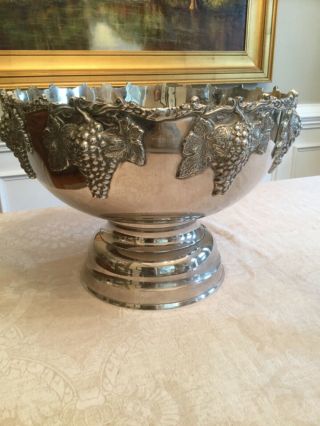 HUGE Vintage Silver Plate Footed Champagne Ice Bucket Wine Chiller with grapes 2