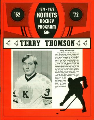 1972 Fort Wayne Komets Vs Toledo Hornets Ihl Hockey Program Glenn Ramsey Goalie