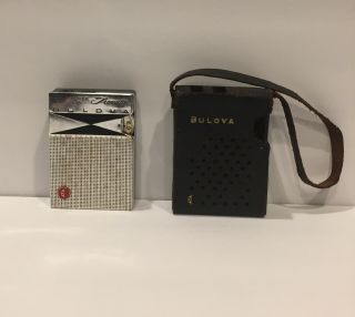 Vintage Bulova 6 Transistor Radio Leather Case Japan Attention Collectors