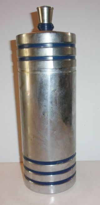 Vintage 1930s Chase Gaiety Art Deco Cocktail Shaker Chrome And Blue Id 390